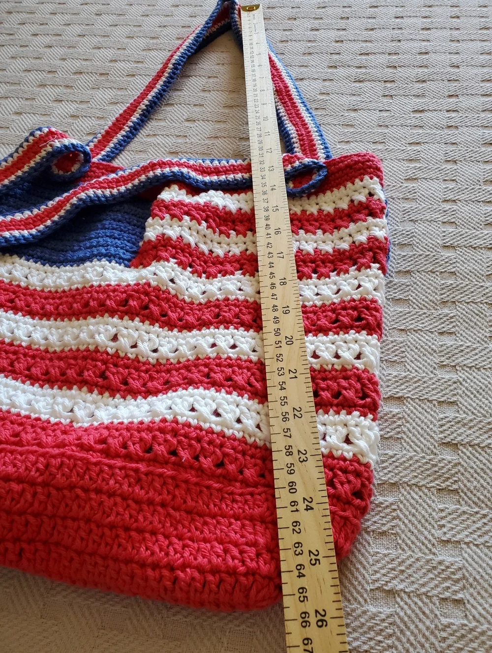 REVERSIBLE Crocheted American Flag Tote Bag Patriotic 4th of July Handmade